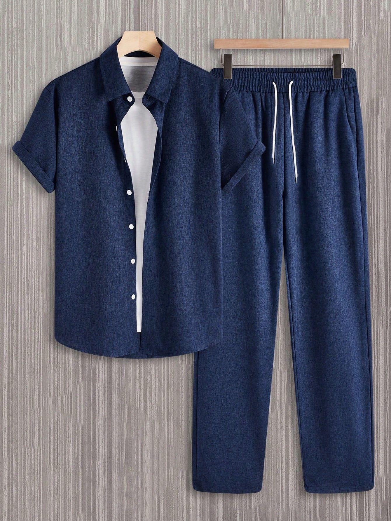 Conjunto Masculino Camisa Manga Curta E Calça Leve Casual Conjunto Masculino Camisa Manga Curta E Calça Leve Casual