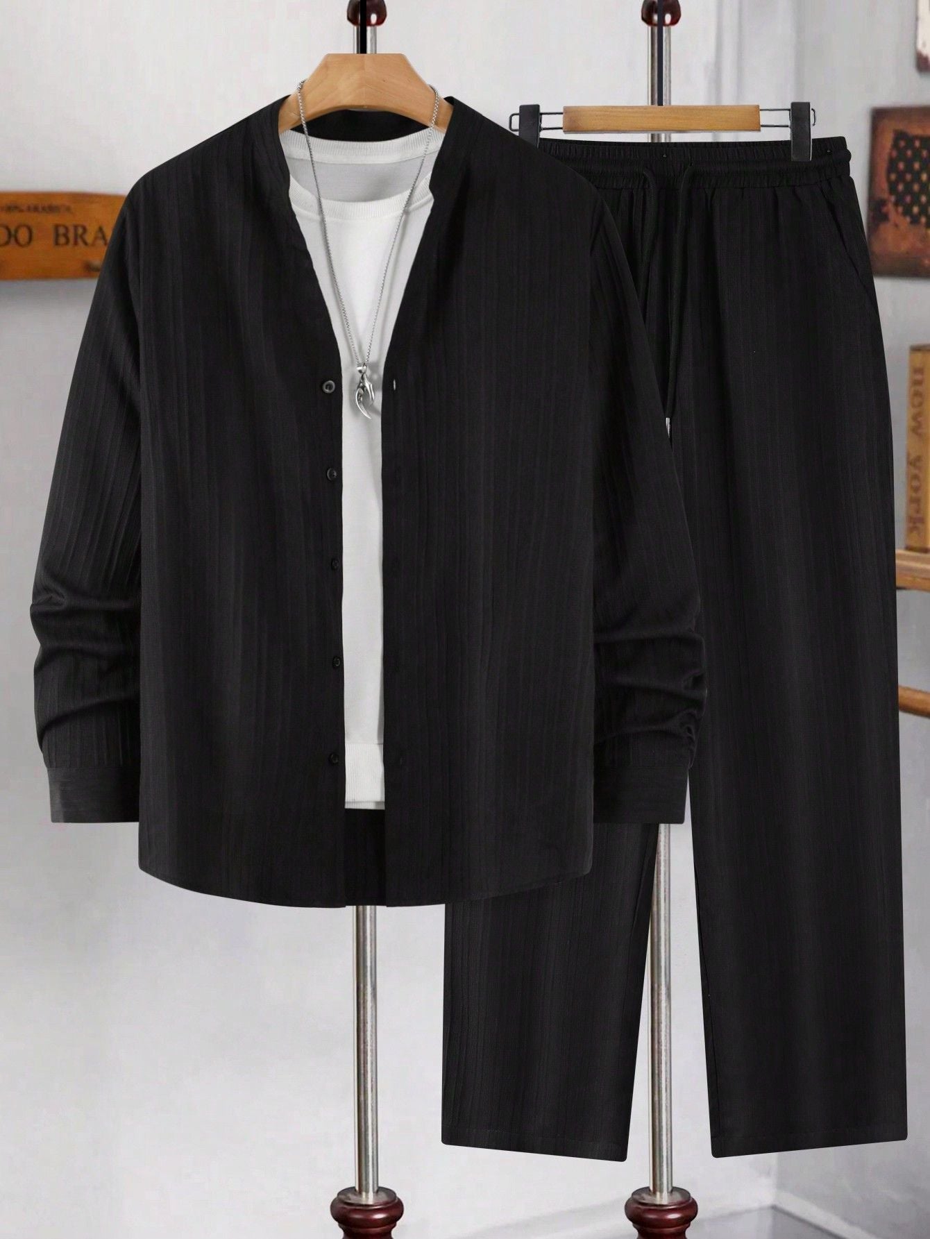 Conjunto Masculino Camisa Manga Longa E Calça Leve Minimalista Conjunto Masculino Camisa Manga Longa E Calça Leve