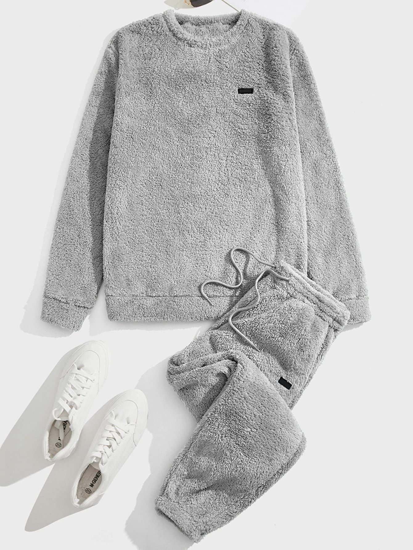 Conjunto Masculino Peluciado Térmico Com Elasticidade Alta Cinza Claro / PP Conjunto Masculino Moletom Estampa Asas Com