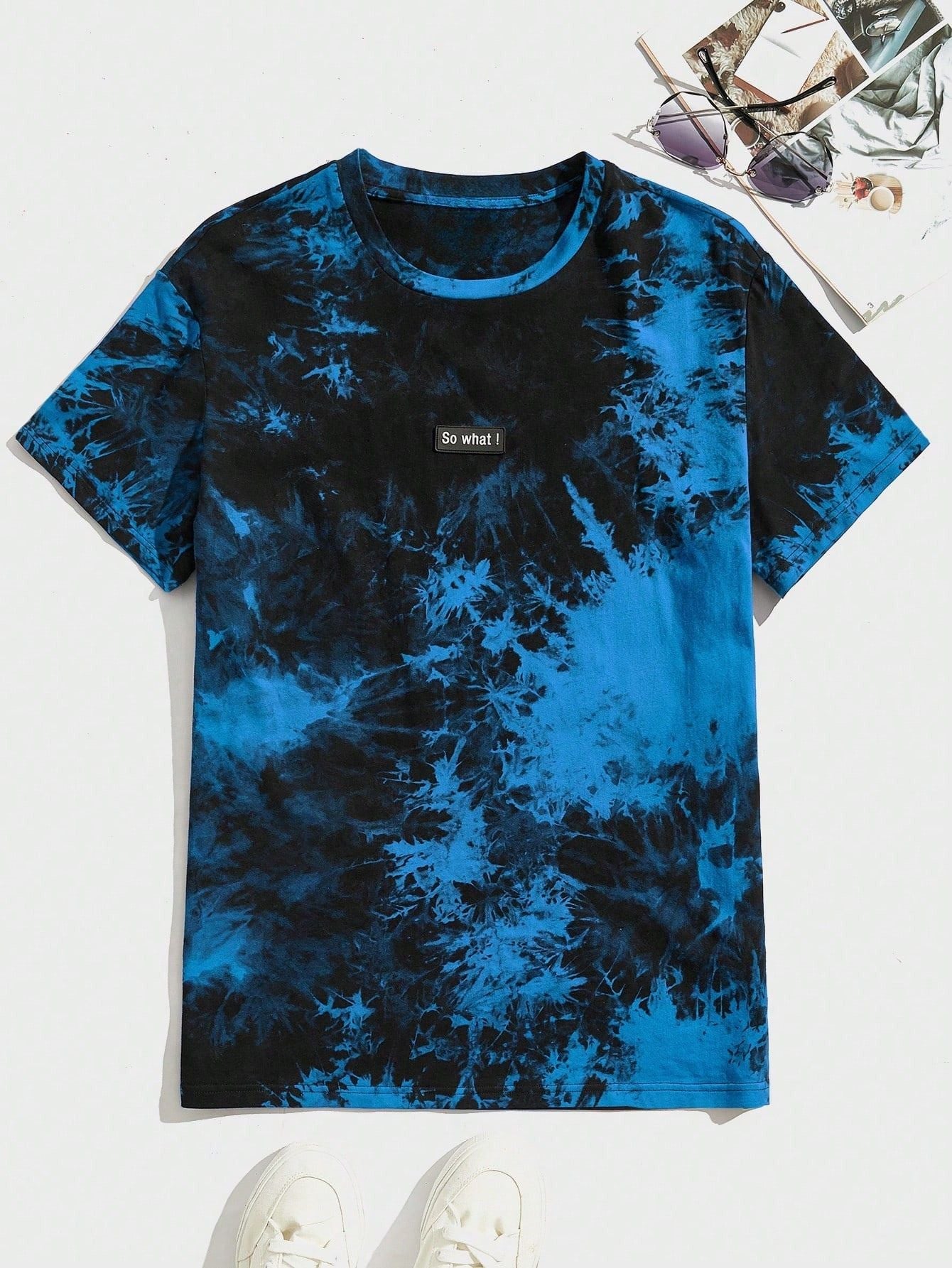 Camisa Masculina Estilo Tie Dye Estampa So What Azul / PP Camisa Masculina Estilo Tie Dye Estampa So What