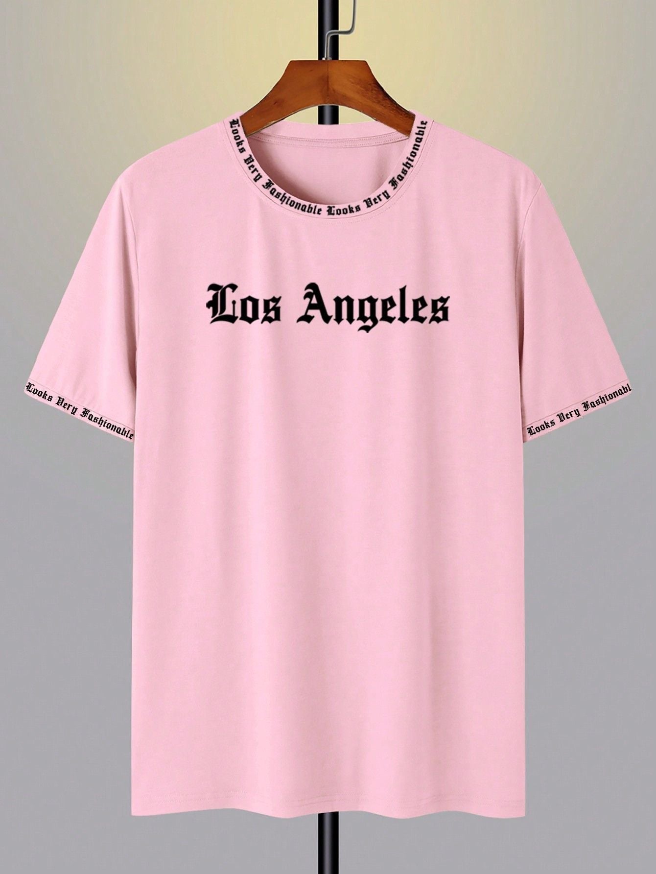 Camiseta Masculina Oversized Estampa Los Angeles Urbana Rosa Chiclete / PP Camiseta Masculina Oversized Estampa Los