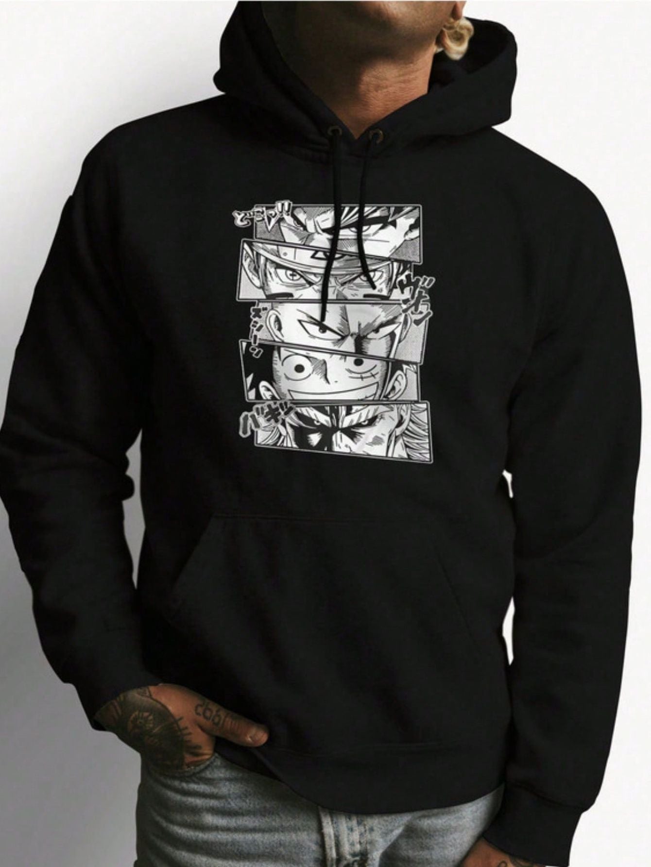 Moletom Masculino Estampa De Animes Com Capuz Preto / PP Moletom Masculino Estampa De Animes Com Capuz