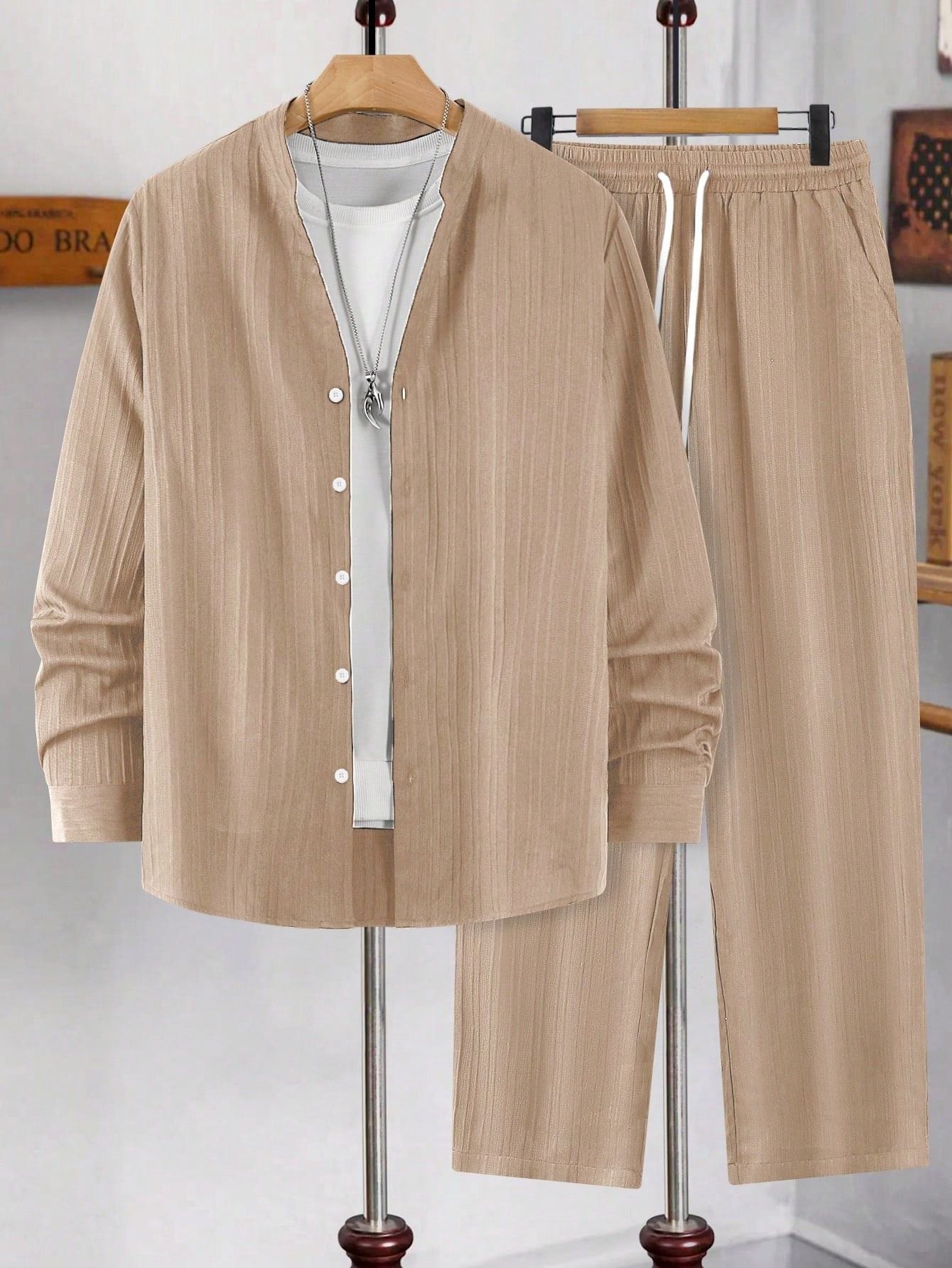 Conjunto Masculino Camisa Manga Longa E Calça Leve Minimalista Conjunto Masculino Camisa Manga Longa E Calça Leve