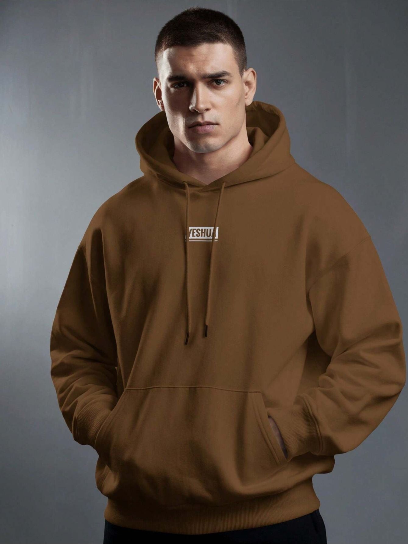 Moletom Masculino Com Capuz Estampa Canguru E Bolso Frontal Marrom / PP Moletom Masculino Com Capuz Estampa Canguru E