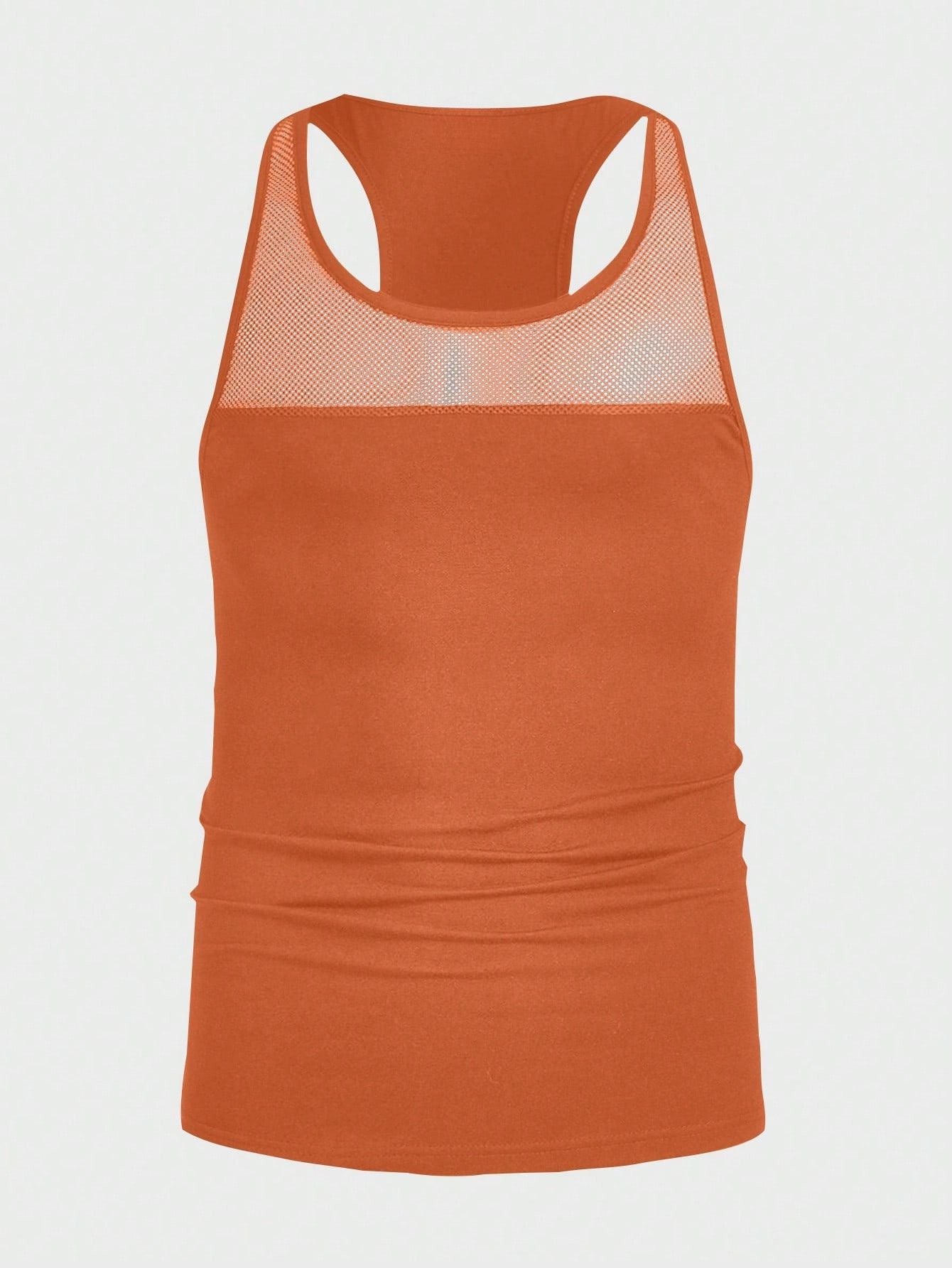 Camiseta Regata Masculina Tela Contrastante Estilo Rave Laranja / PP Camiseta Regata Masculina Tela Contrastante Estilo