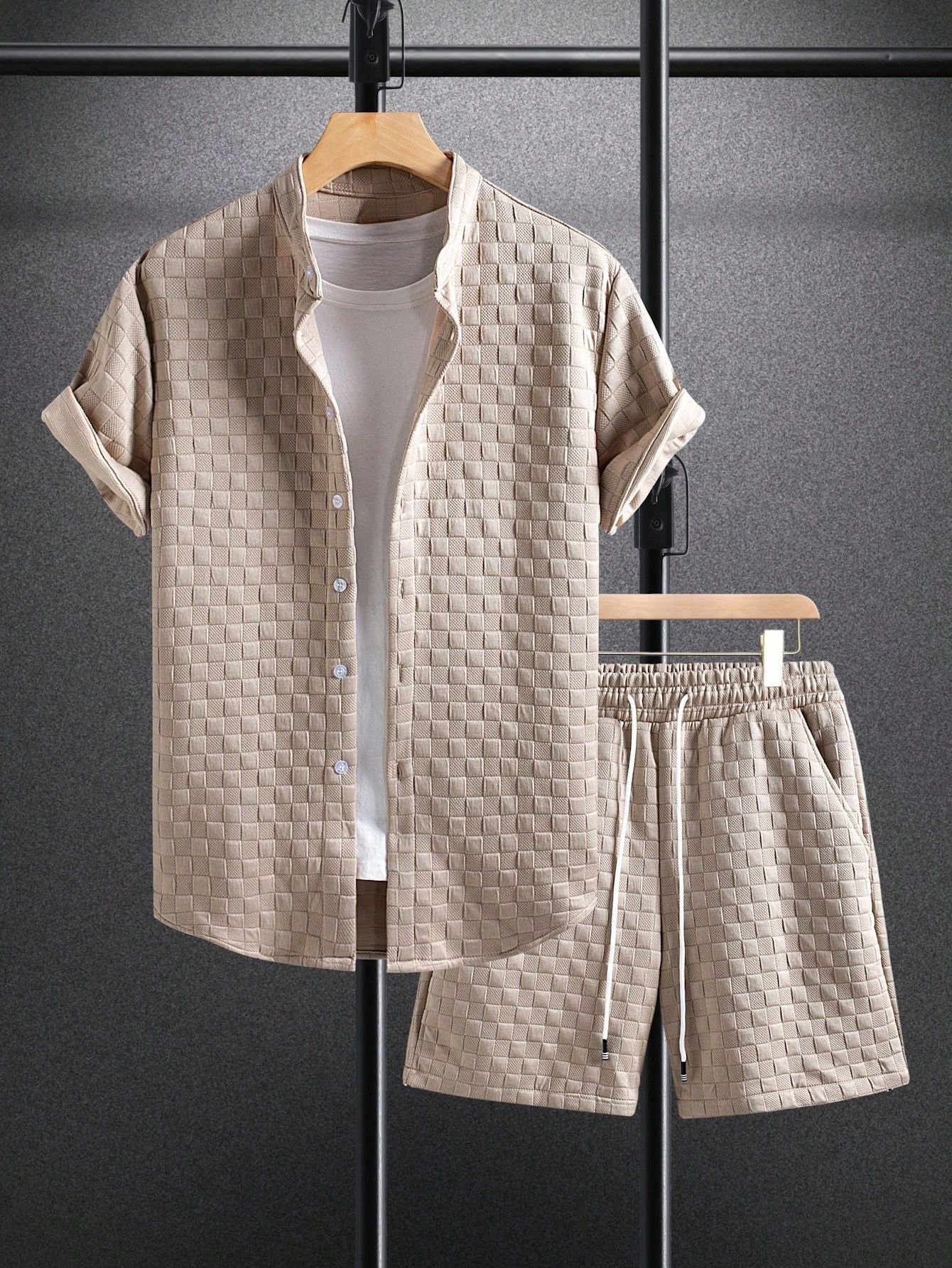 Conjunto Masculino Camisa Texturizada E Shorts Confortáveis Verde / PP Conjunto Masculino Camisa Texturizada E Shorts