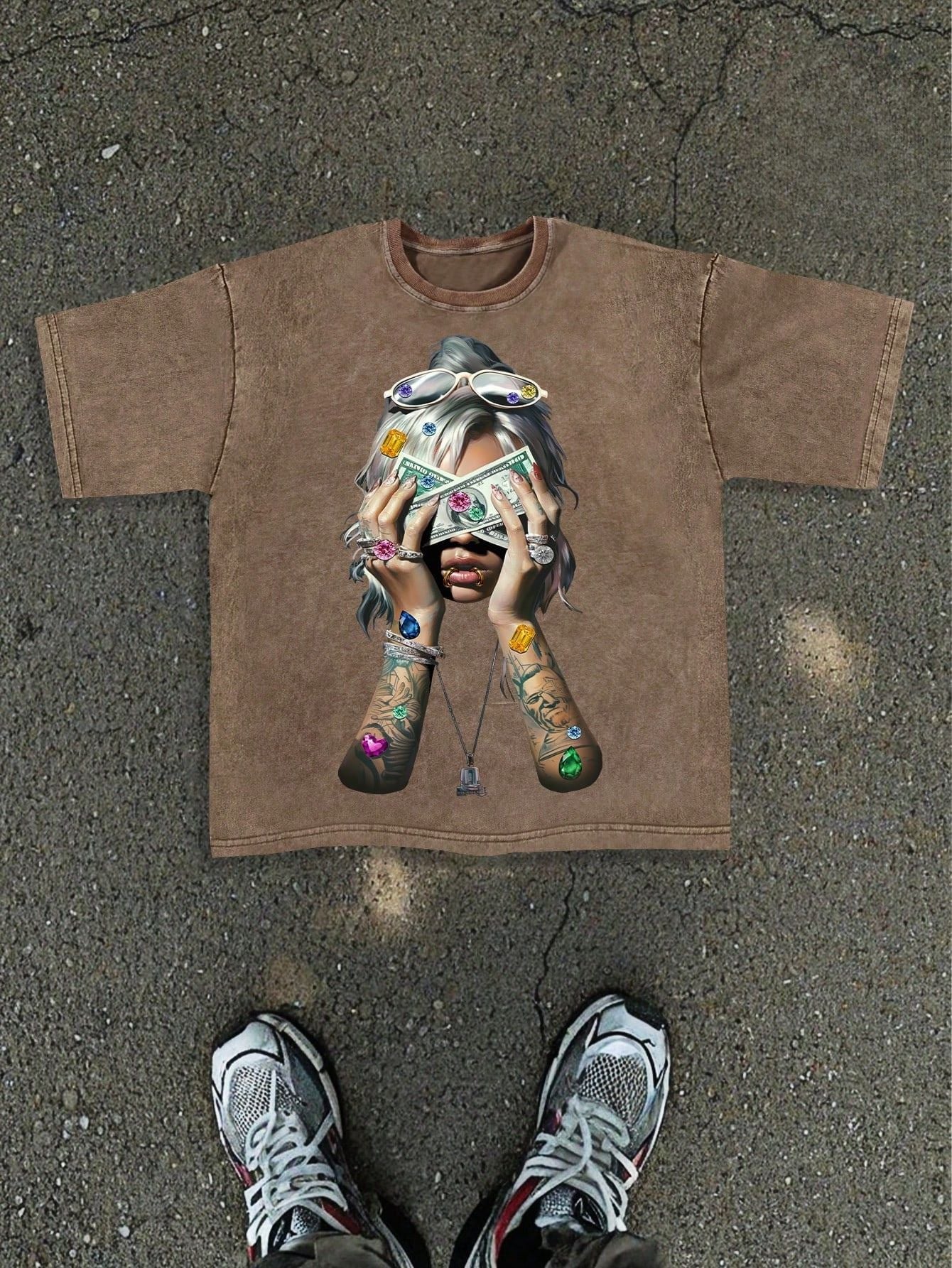 Camiseta Masculina Oversized Estampa Urbana Estilo Moderno Café / PP Camiseta Masculina Oversized Estampa Urbana Estilo