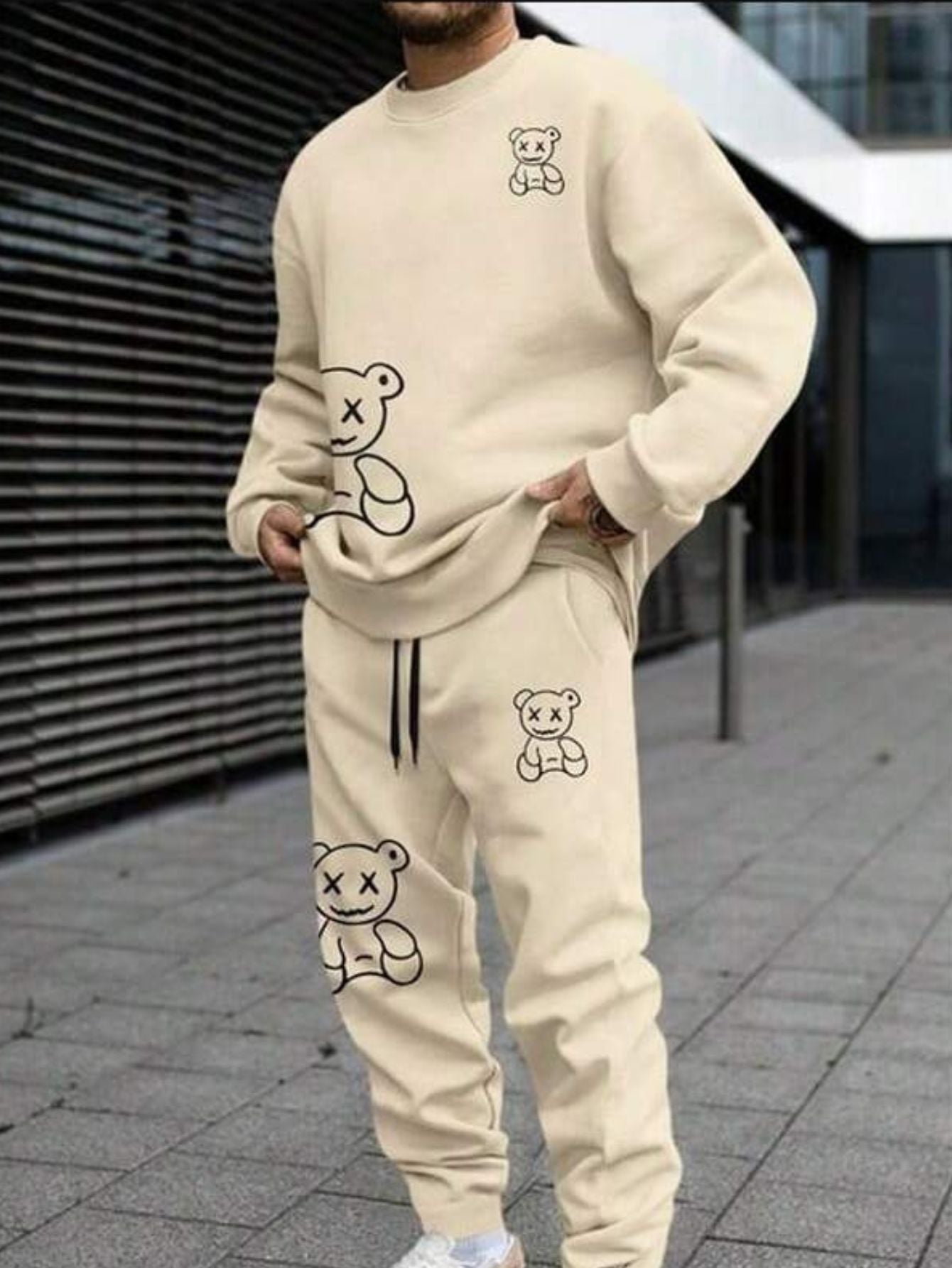 Conjunto Masculino Moletom Estampa Ursinho Estilo Divertido Damasco / PP Conjunto Masculino Moletom Estampa Ursinho