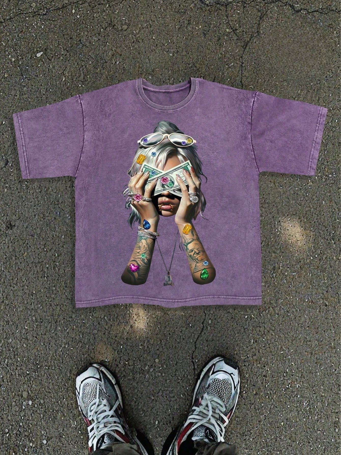 Camiseta Masculina Oversized Estampa Urbana Estilo Moderno Roxo / PP Camiseta Masculina Oversized Estampa Urbana Estilo