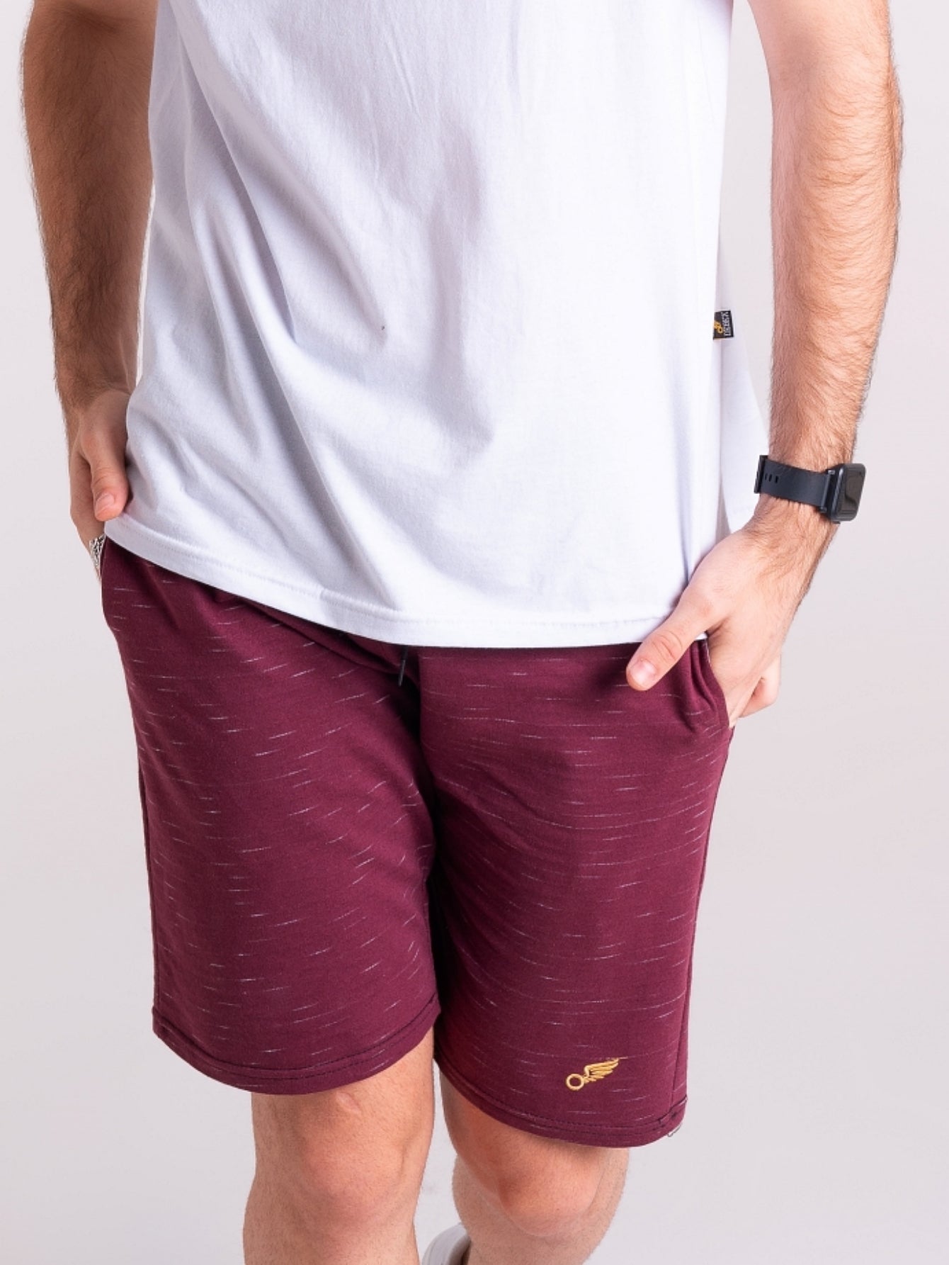 Bermuda Masculina Moletom Mesclado Com Estilo Casual Vinho / PP Bermuda Masculina Conforto Total Em Moletom Básico