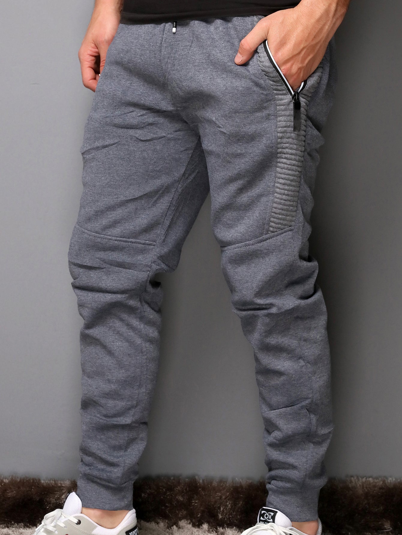 Calça Masculina Jogger Com Zíper Lateral E Estilo Casual Cinza / PP Calça Masculina Jogger Com Zíper Lateral E Estilo