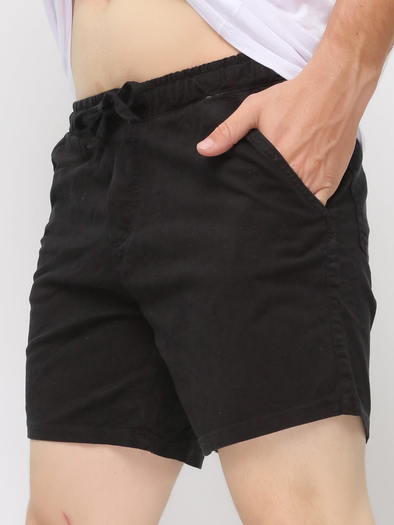 Shorts Masculino Casual Com Cós Elástico E Ajuste Prático Preto / PP Shorts Masculino Casual Com Cós Elástico E Ajuste
