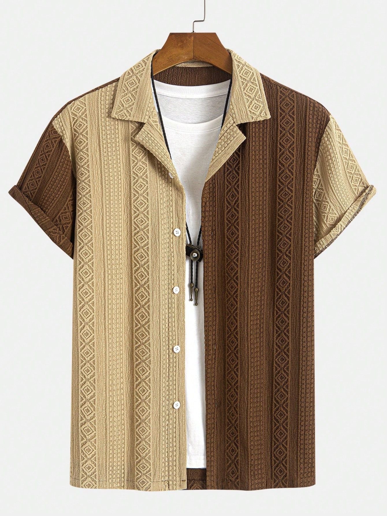 Camisa Masculina De Botão Listras Textura Étnica Camisa Masculina De Botão Listras Textura Étnica