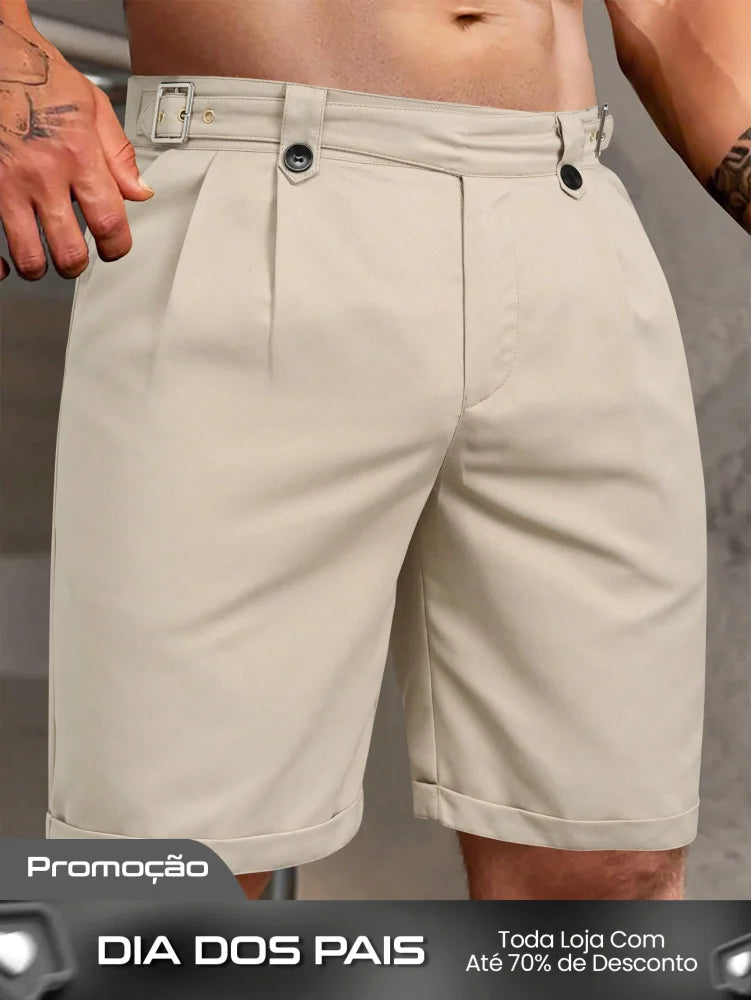 Bermuda Masculina Alfaiatada Com Regulagem Lateral Bege / PP Bermuda Masculina Alfaiatada Com Regulagem Lateral