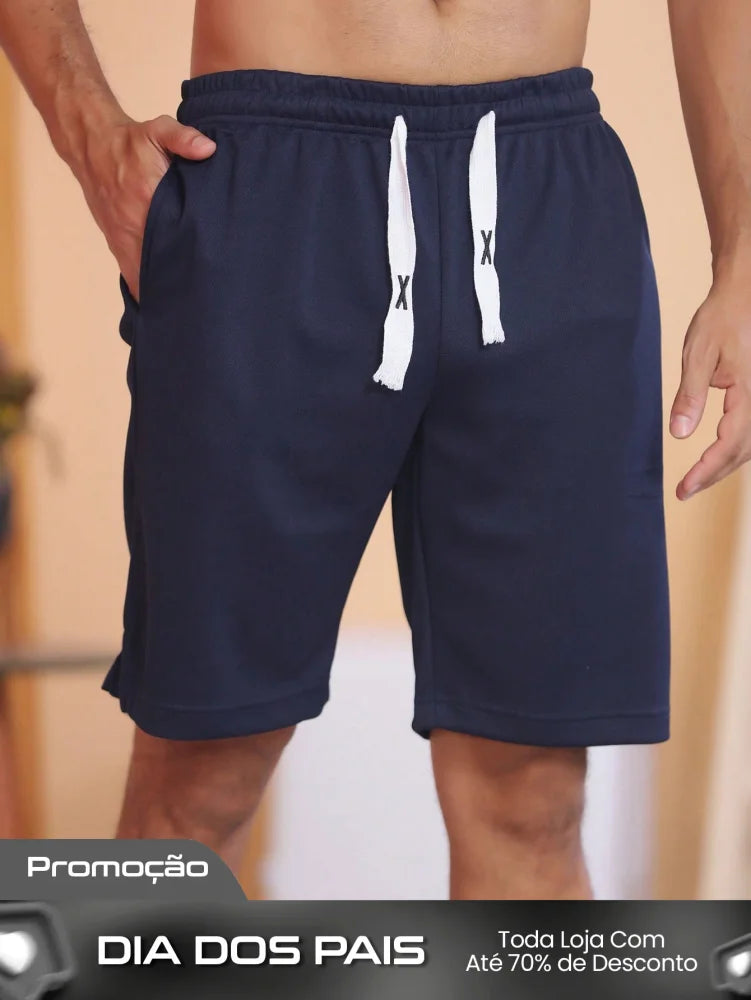 Bermuda Masculina Casual Com Cós Elástico E Cordão Contraste Azul Marinho / PP Bermuda Masculina Casual Com Cós