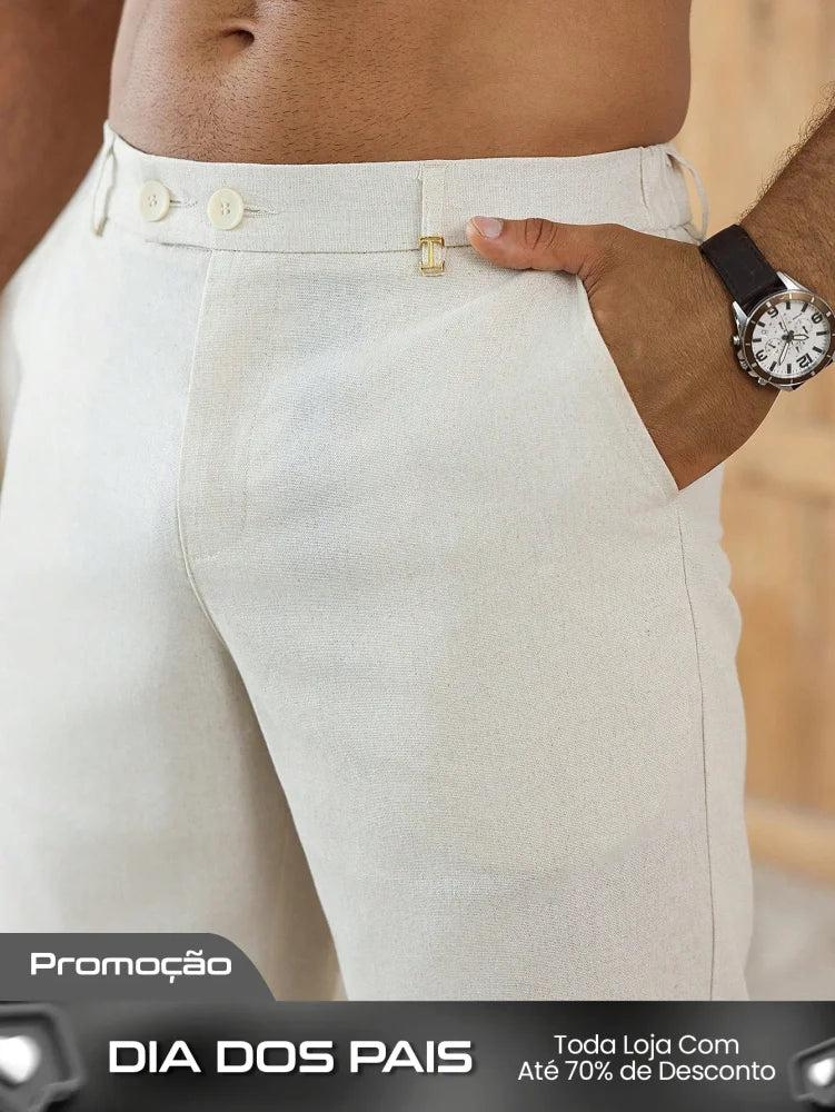 Bermuda Masculina De Linho Com Tecido Flexível E Respirável Bermuda Masculina De Linho Com Tecido Flexível E Respirável