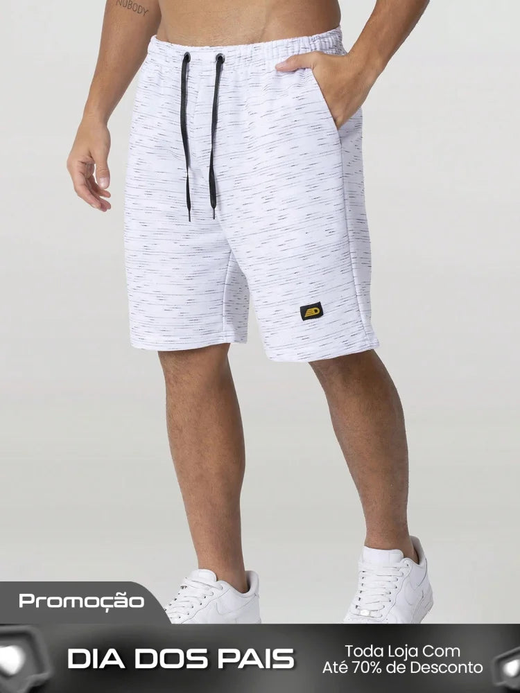 Bermuda Masculina Moletom Mesclado Com Estilo Casual Branco / PP Bermuda Masculina Conforto Total Em Moletom Básico