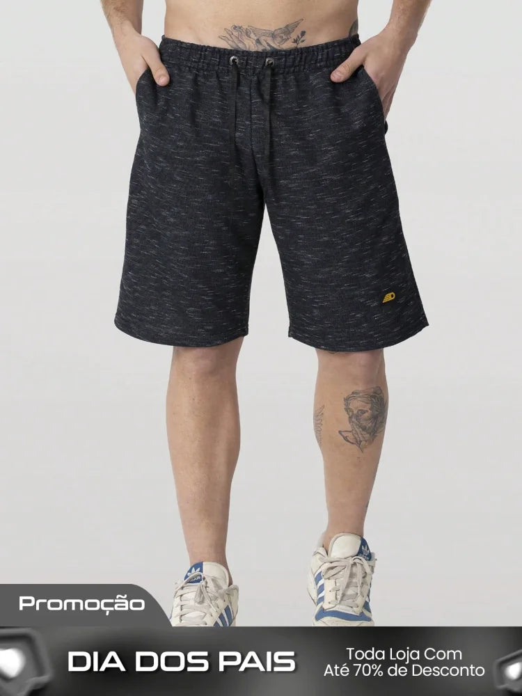 Bermuda Masculina Moletom Mesclado Com Estilo Casual Preto / PP Bermuda Masculina Conforto Total Em Moletom Básico