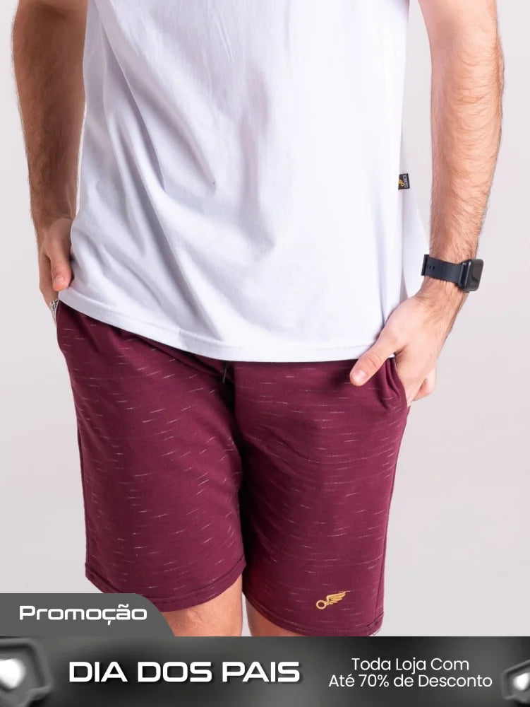 Bermuda Masculina Moletom Mesclado Com Estilo Casual Vinho / PP Bermuda Masculina Conforto Total Em Moletom Básico
