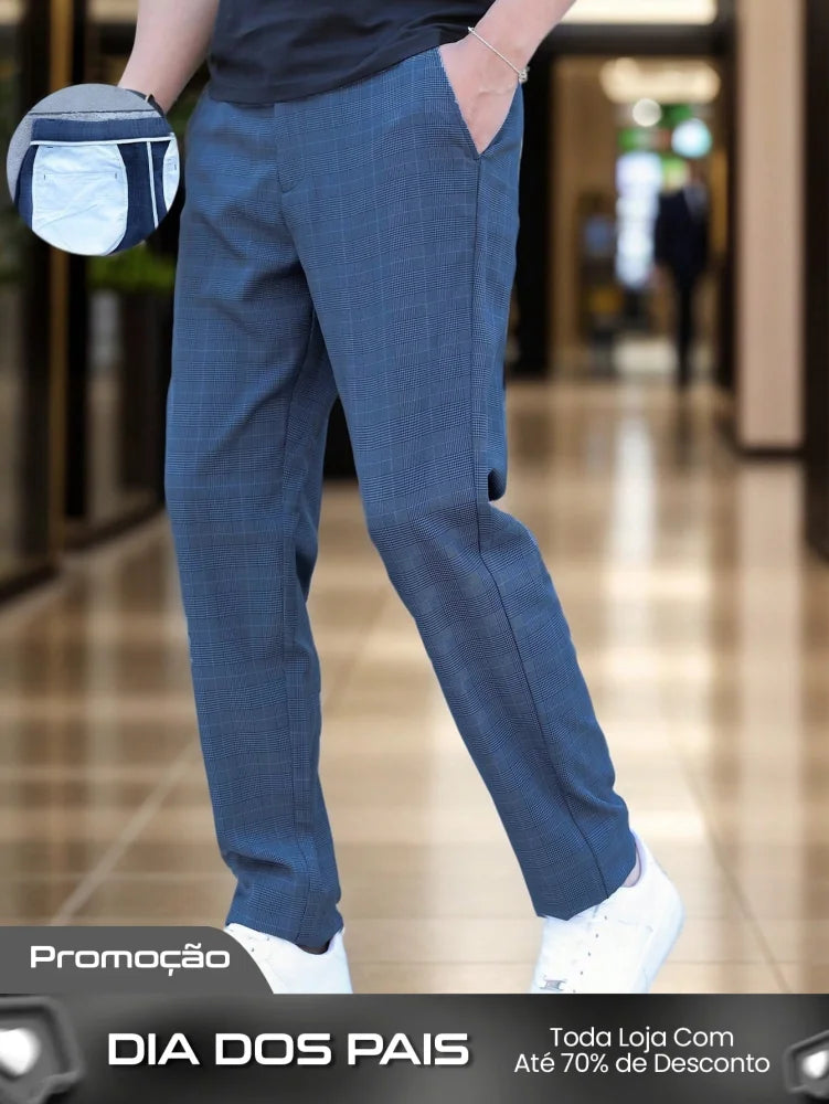 Calça Masculina Alfaiataria Slim Fit Com Estampa Pied Poule Moderna Calça Masculina Alfaiataria Slim Fit Com Estampa