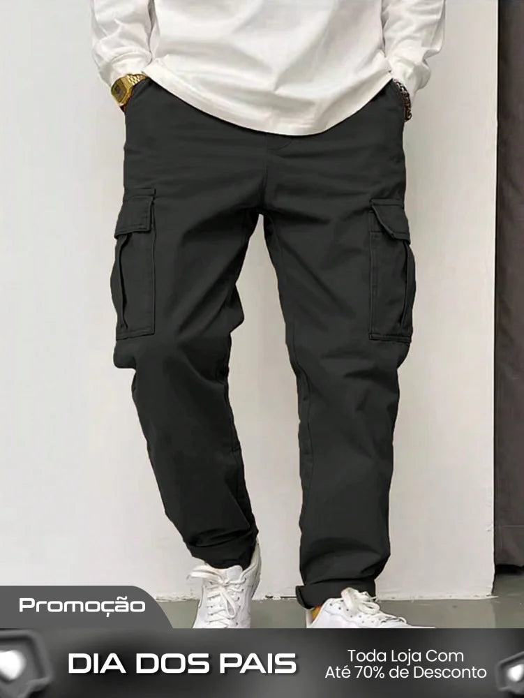 Calça Masculina Cargo Com Bolsos Laterais E Punho Ajustável Calça Masculina Cargo Com Bolsos Laterais E Punho Ajustável