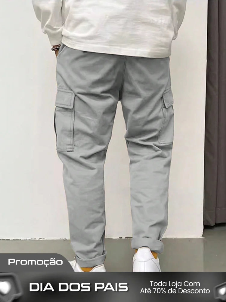 Calça Masculina Cargo Com Bolsos Laterais E Punho Ajustável Calça Masculina Cargo Com Bolsos Laterais E Punho Ajustável