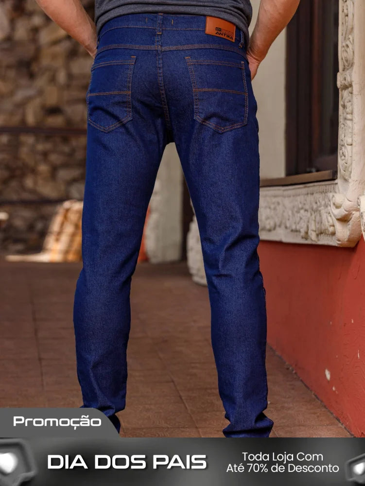 Calça Masculina Jeans Slim Fit Com Cintura Tradicional E Bolsos Calça Masculina Jeans Slim Fit Com Cintura Tradicional