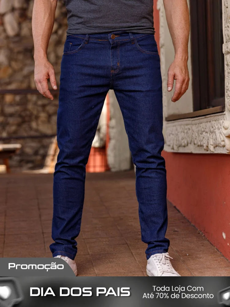Calça Masculina Jeans Slim Fit Com Cintura Tradicional E Bolsos Lavagem Escura / PP Calça Masculina Jeans Slim Fit Com