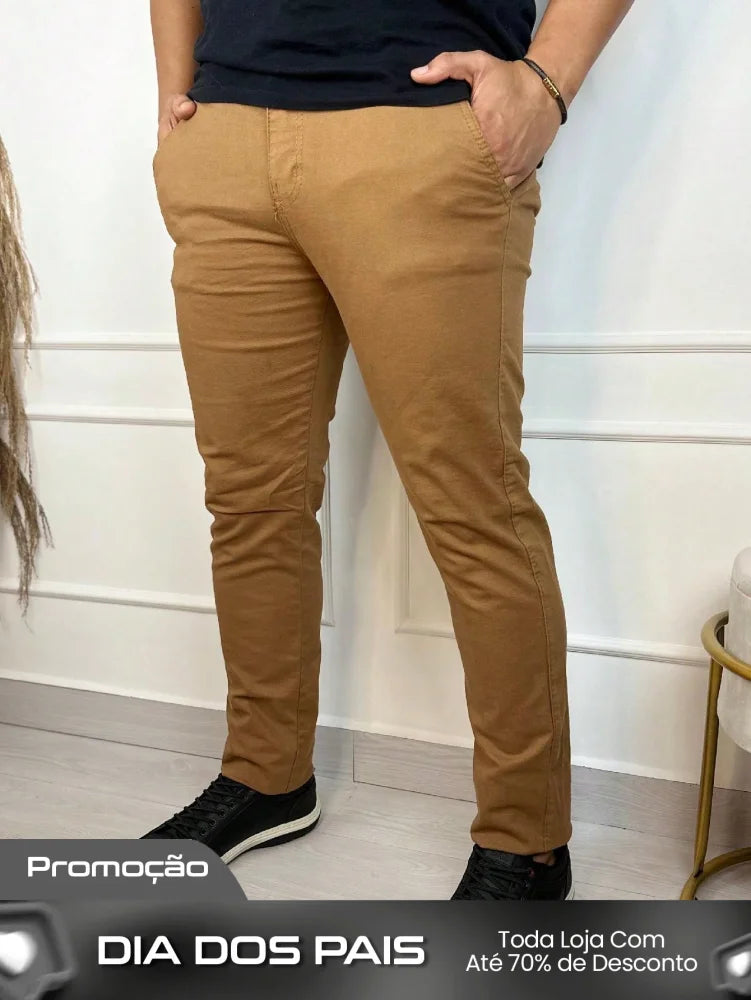 Calça Masculina Jeans Slim Fit Costura Contrastante E Lavagem Moderna Calça Masculina Jeans Slim Fit Costura
