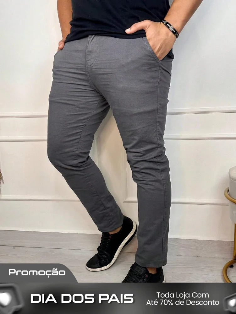 Calça Masculina Jeans Slim Fit Costura Contrastante E Lavagem Moderna Calça Masculina Jeans Slim Fit Costura