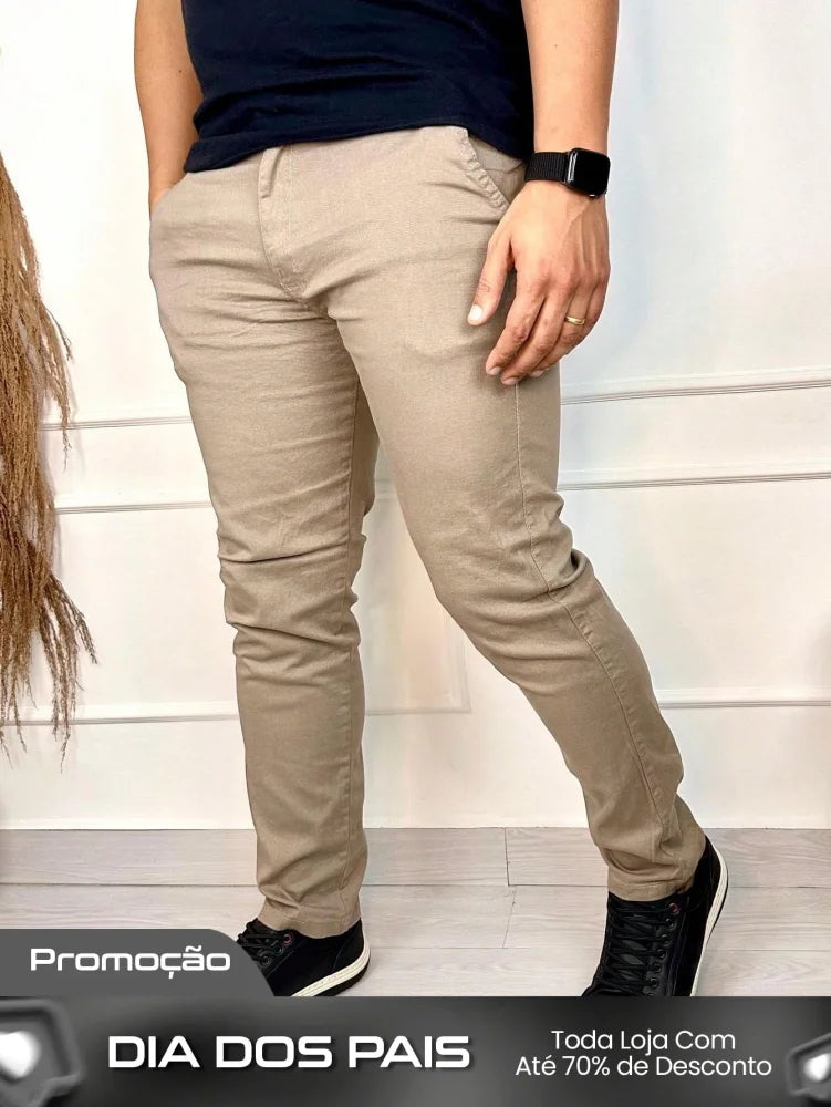 Calça Masculina Jeans Slim Fit Costura Contrastante E Lavagem Moderna Calça Masculina Jeans Slim Fit Costura