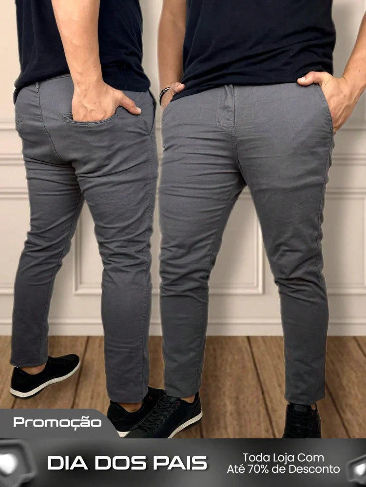 Calça Masculina Jeans Slim Fit Costura Contrastante E Lavagem Moderna Chumbo / PP Calça Masculina Jeans Slim Fit