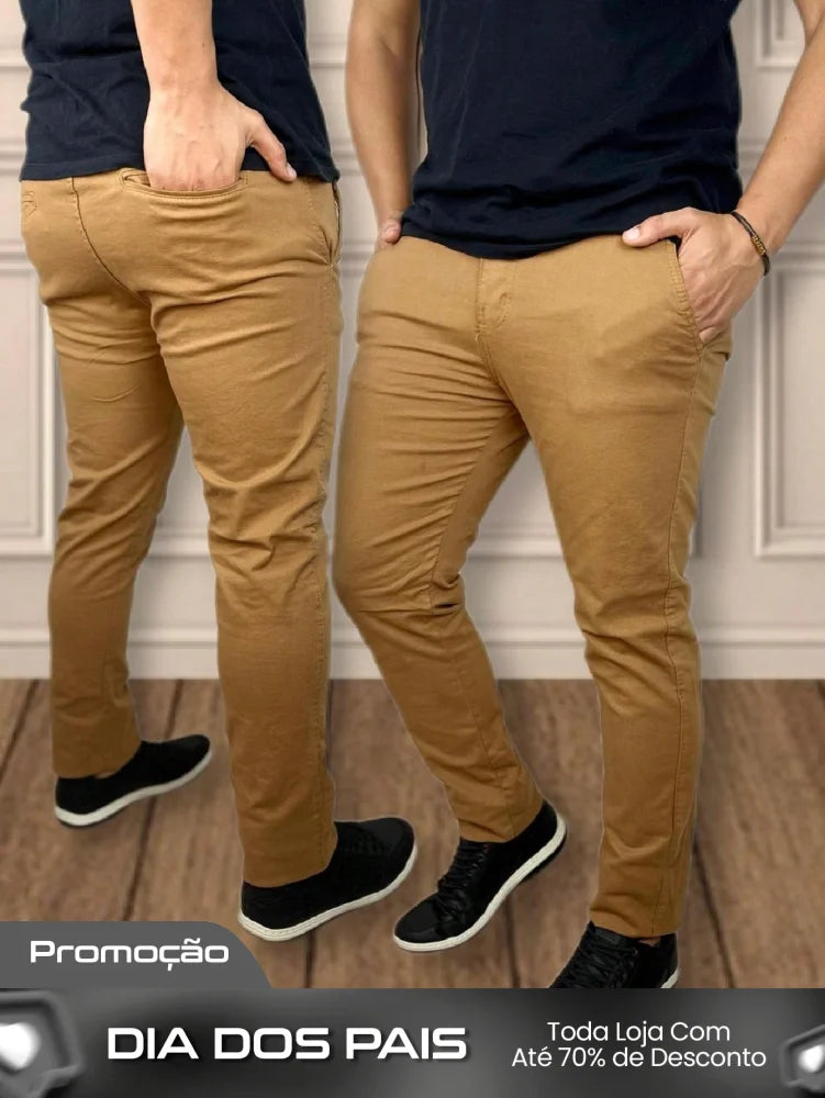Calça Masculina Jeans Slim Fit Costura Contrastante E Lavagem Moderna Marrom / PP Calça Masculina Jeans Slim Fit