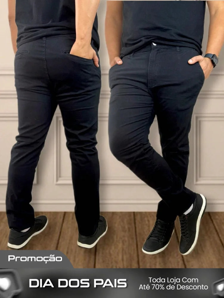 Calça Masculina Jeans Slim Fit Costura Contrastante E Lavagem Moderna Preto / PP Calça Masculina Jeans Slim Fit Costura