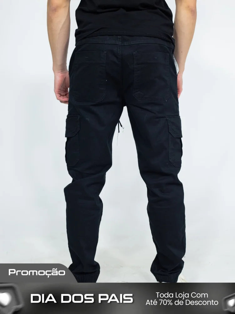 Calça Masculina Jogger Com Bolsos Laterais E Cintura Ajustável Calça Masculina Jogger Com Bolsos Laterais E Cintura