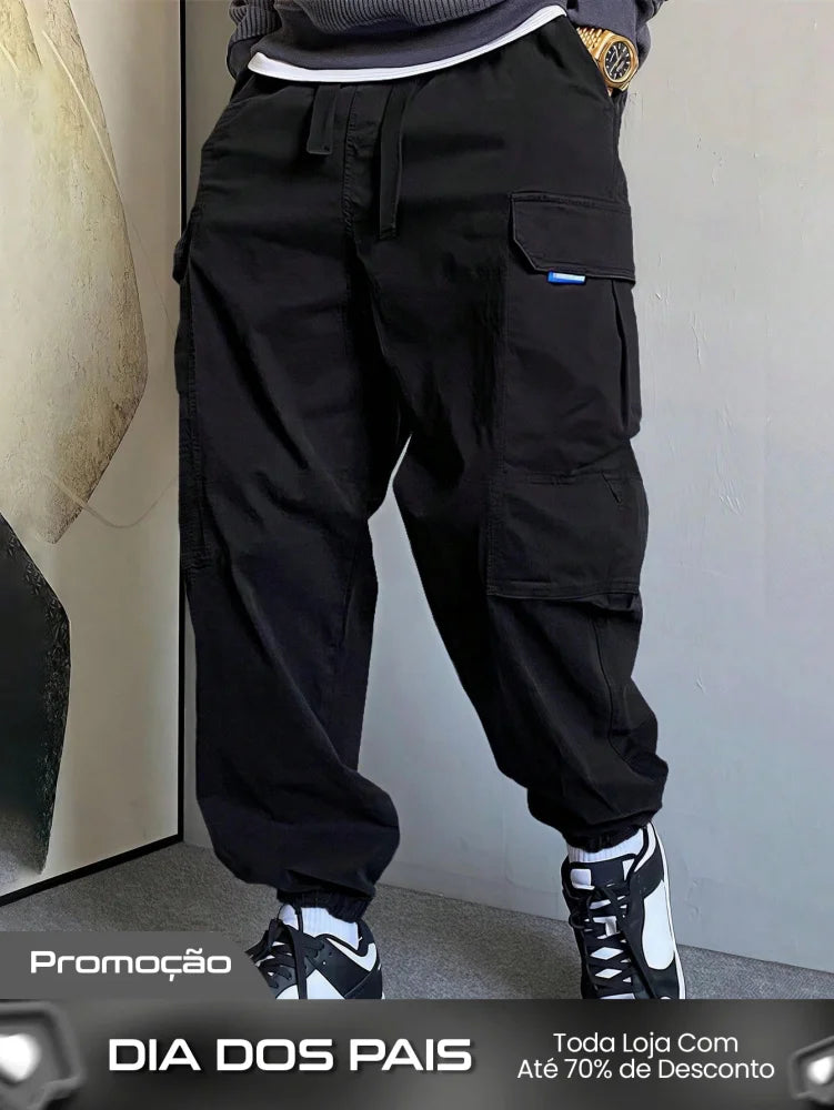 Calça Masculina Jogger Com Design Solto E Bolsos Laterais Preto / PP Calça Masculina Jogger Com Design Solto E Bolsos