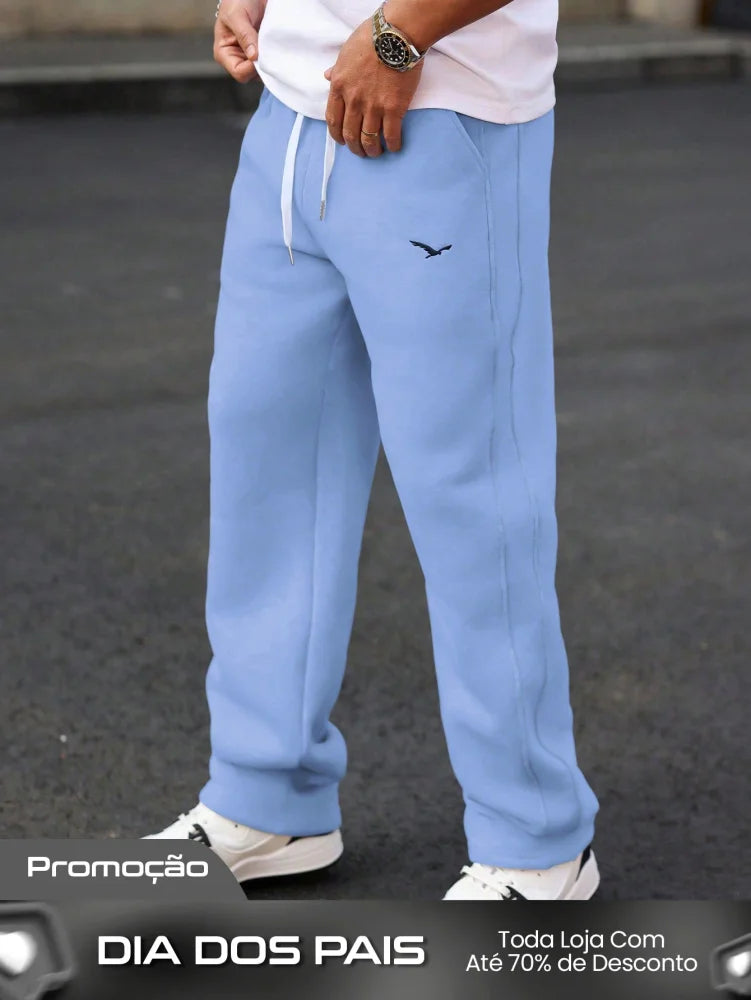 Calça Masculina Jogger Com Forro De Pelúcia E Visual Casual Azul Bebê / PP Calça Masculina Jogger Com Forro De Pelúcia
