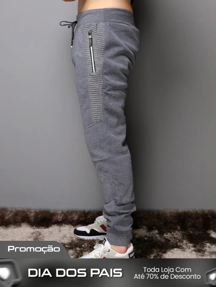 Calça Masculina Jogger Com Zíper Lateral E Estilo Casual Calça Masculina Jogger Com Zíper Lateral E Estilo Casual