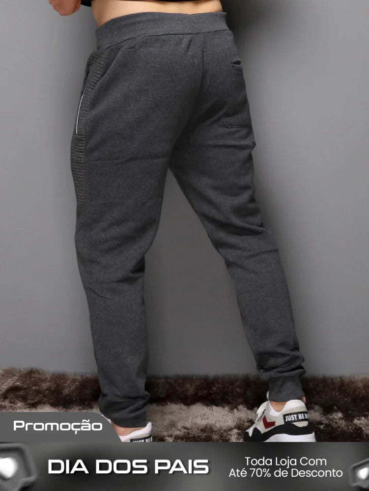 Calça Masculina Jogger Com Zíper Lateral E Estilo Casual Calça Masculina Jogger Com Zíper Lateral E Estilo Casual