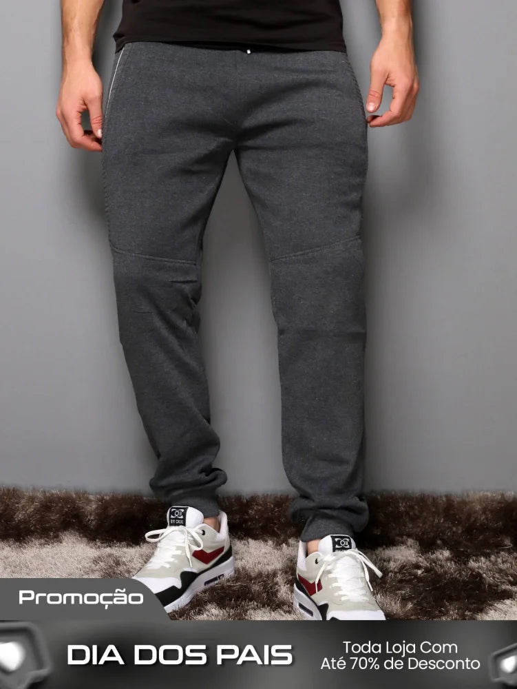 Calça Masculina Jogger Com Zíper Lateral E Estilo Casual Calça Masculina Jogger Com Zíper Lateral E Estilo Casual