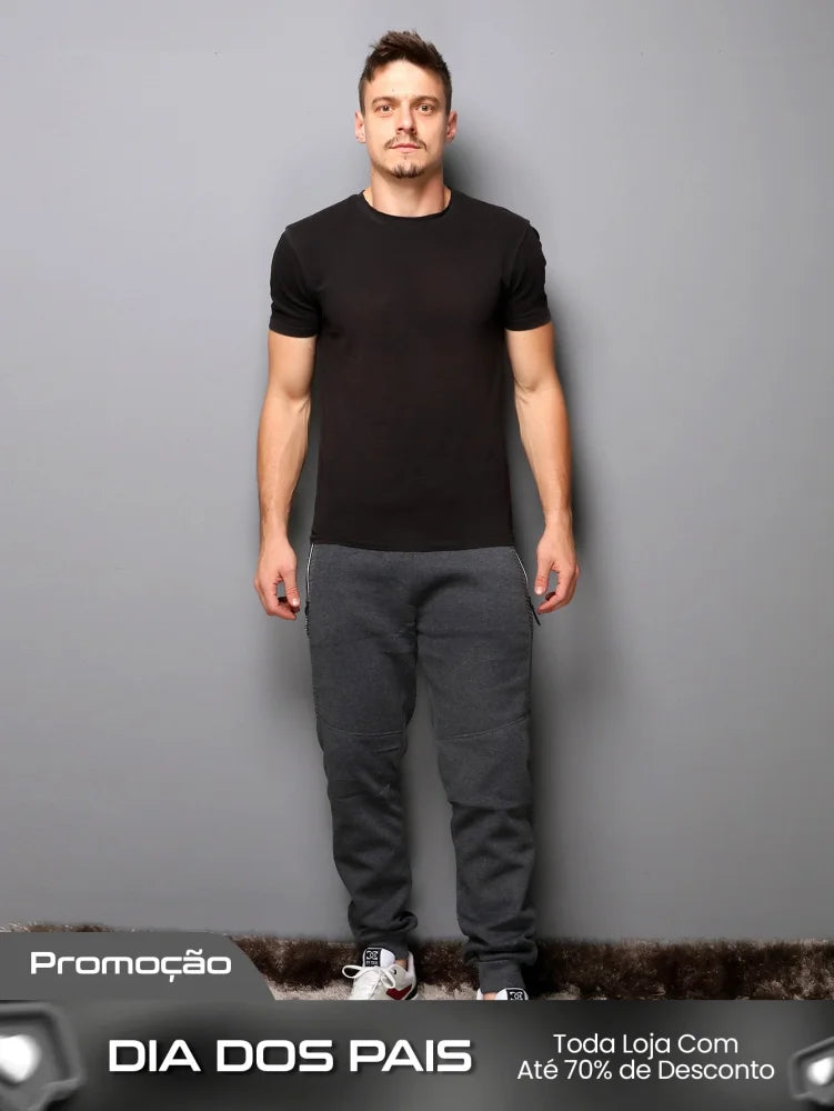 Calça Masculina Jogger Com Zíper Lateral E Estilo Casual Calça Masculina Jogger Com Zíper Lateral E Estilo Casual