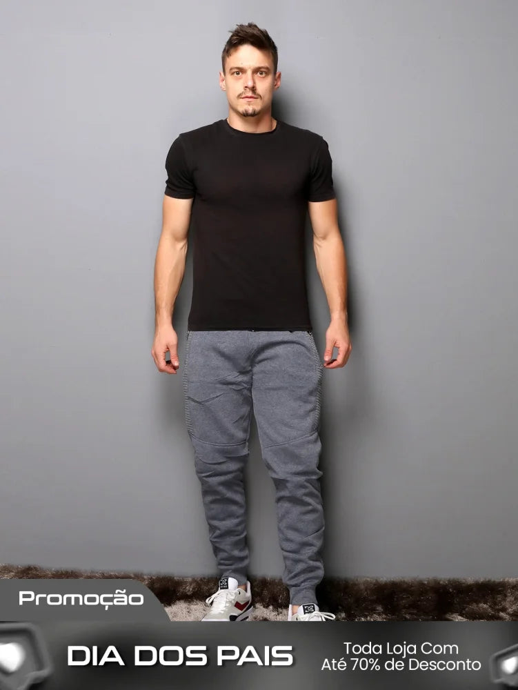 Calça Masculina Jogger Com Zíper Lateral E Estilo Casual Calça Masculina Jogger Com Zíper Lateral E Estilo Casual