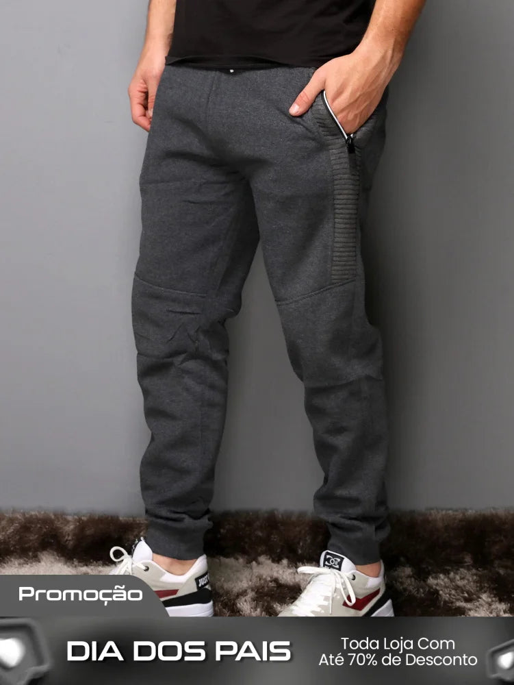 Calça Masculina Jogger Com Zíper Lateral E Estilo Casual Chumbo / PP Calça Masculina Jogger Com Zíper Lateral E Estilo