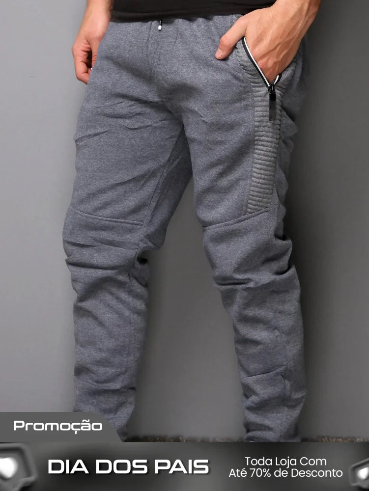 Calça Masculina Jogger Com Zíper Lateral E Estilo Casual Cinza / PP Calça Masculina Jogger Com Zíper Lateral E Estilo