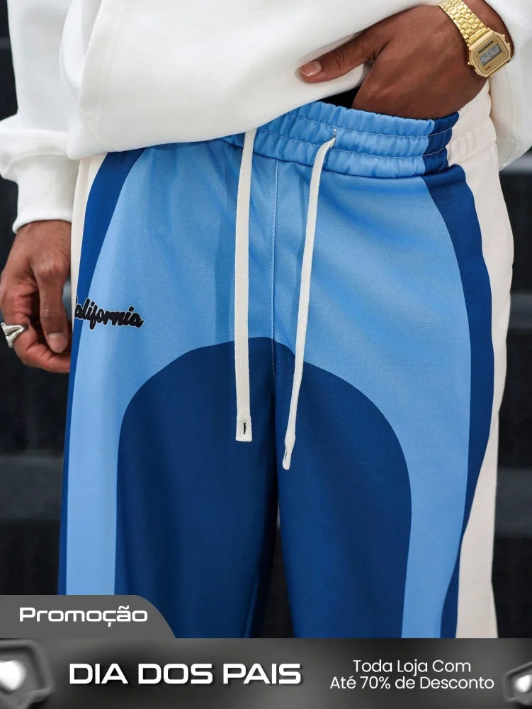 Calça Masculina Jogger Estampada Com Design Geométrico Moderno Calça Masculina Jogger Estampada Com Design Geométrico