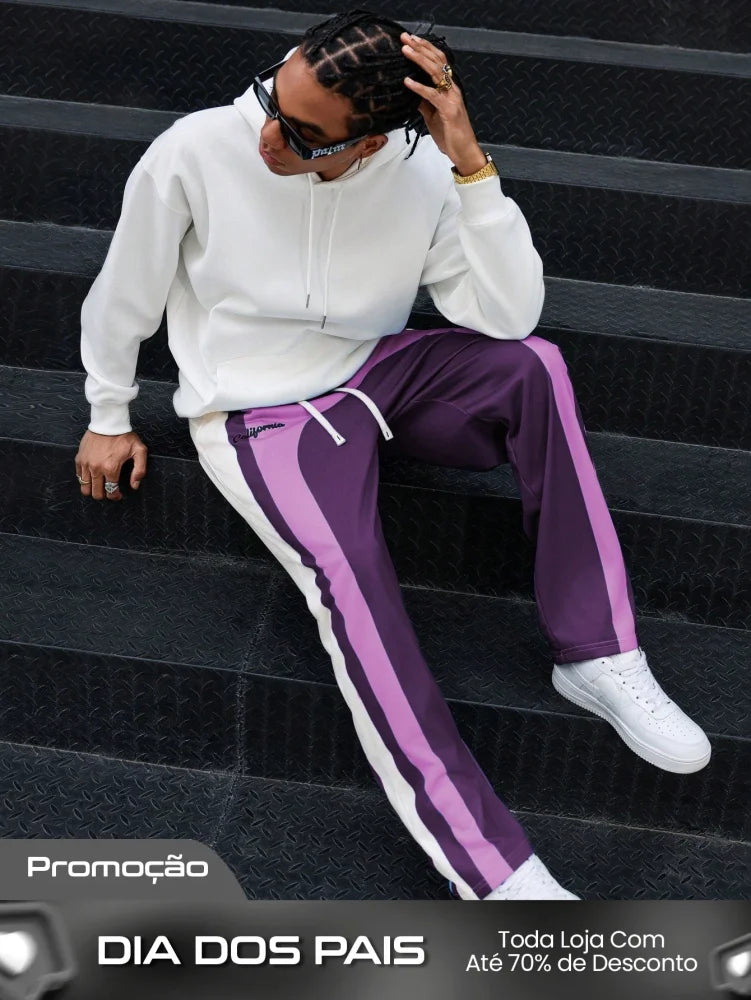 Calça Masculina Jogger Estampada Com Design Geométrico Moderno Calça Masculina Jogger Estampada Com Design Geométrico