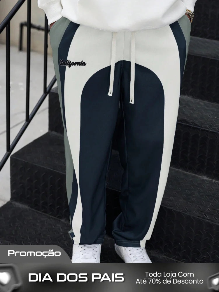 Calça Masculina Jogger Estampada Com Design Geométrico Moderno Calça Masculina Jogger Estampada Com Design Geométrico