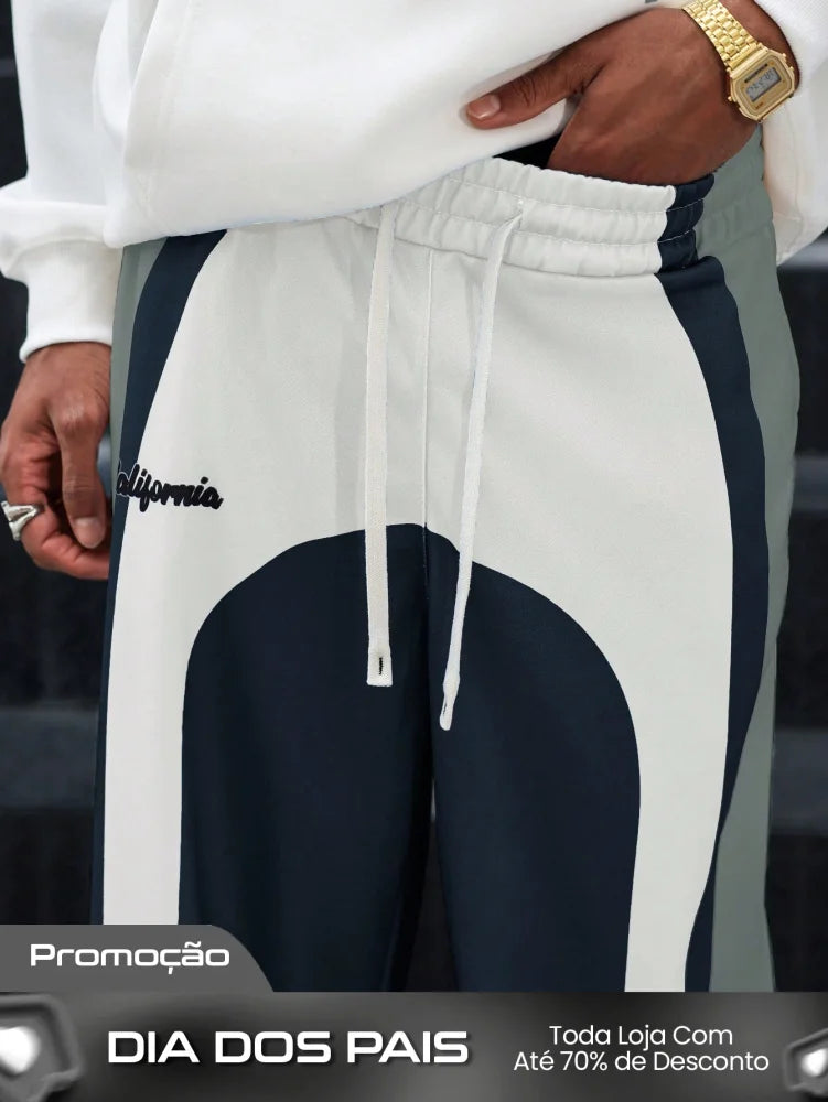Calça Masculina Jogger Estampada Com Design Geométrico Moderno Calça Masculina Jogger Estampada Com Design Geométrico