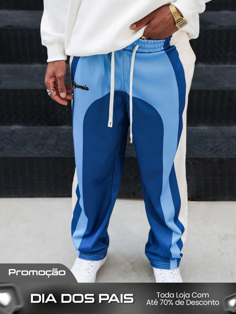 Calça Masculina Jogger Estampada Com Design Geométrico Moderno Azul / PP Calça Masculina Jogger Estampada Com Design