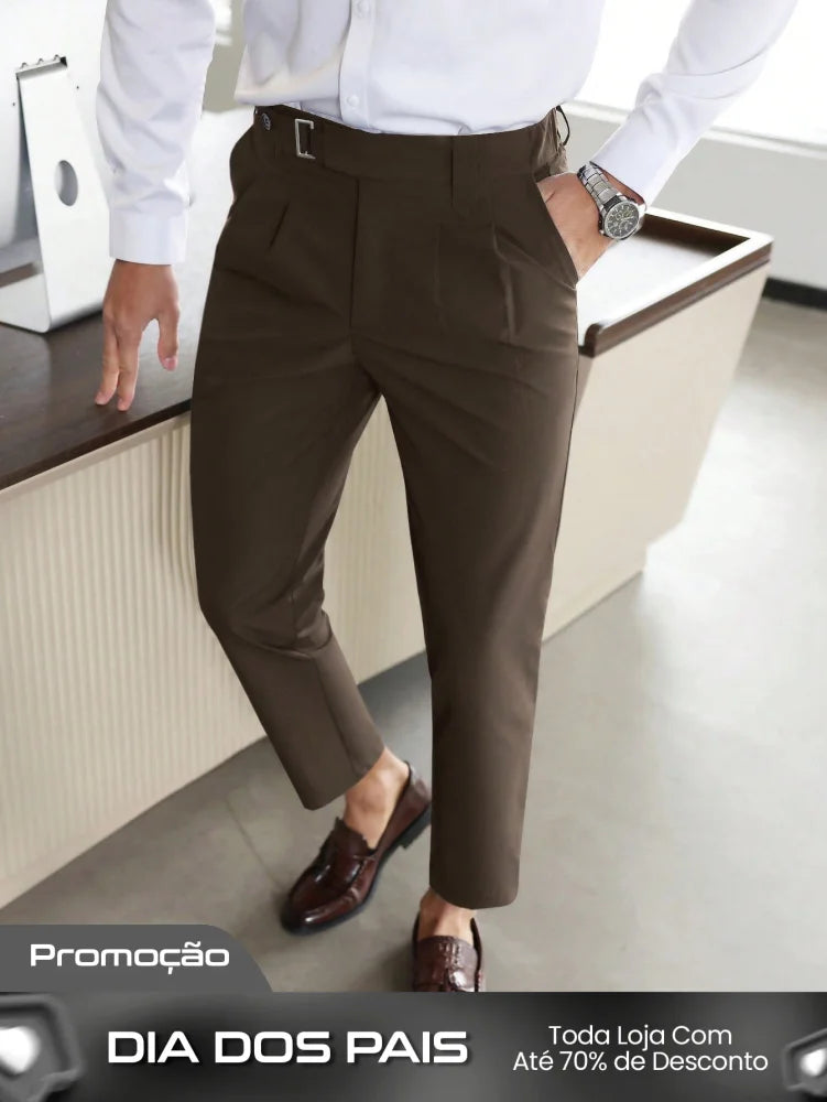 Calça Masculina Social Alfaiataria Com Cinto E Corte Slim Calça Masculina Social Alfaiataria Com Cinto E Corte Slim